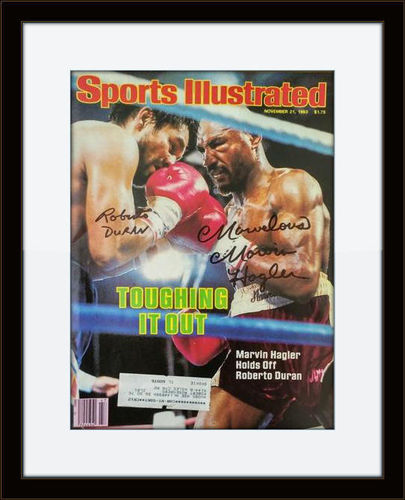 Framed Roberto Duran Marvin Hagler Autographed Magazine Cover COA