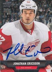Jonathan Ericsson Redwings Autograph On Card with COA