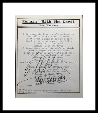 Framed Eddie Van Halen Lyric Sheet Autograph with Certificate of Authenticity